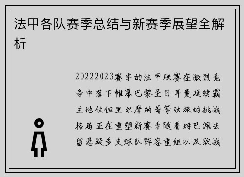法甲各队赛季总结与新赛季展望全解析